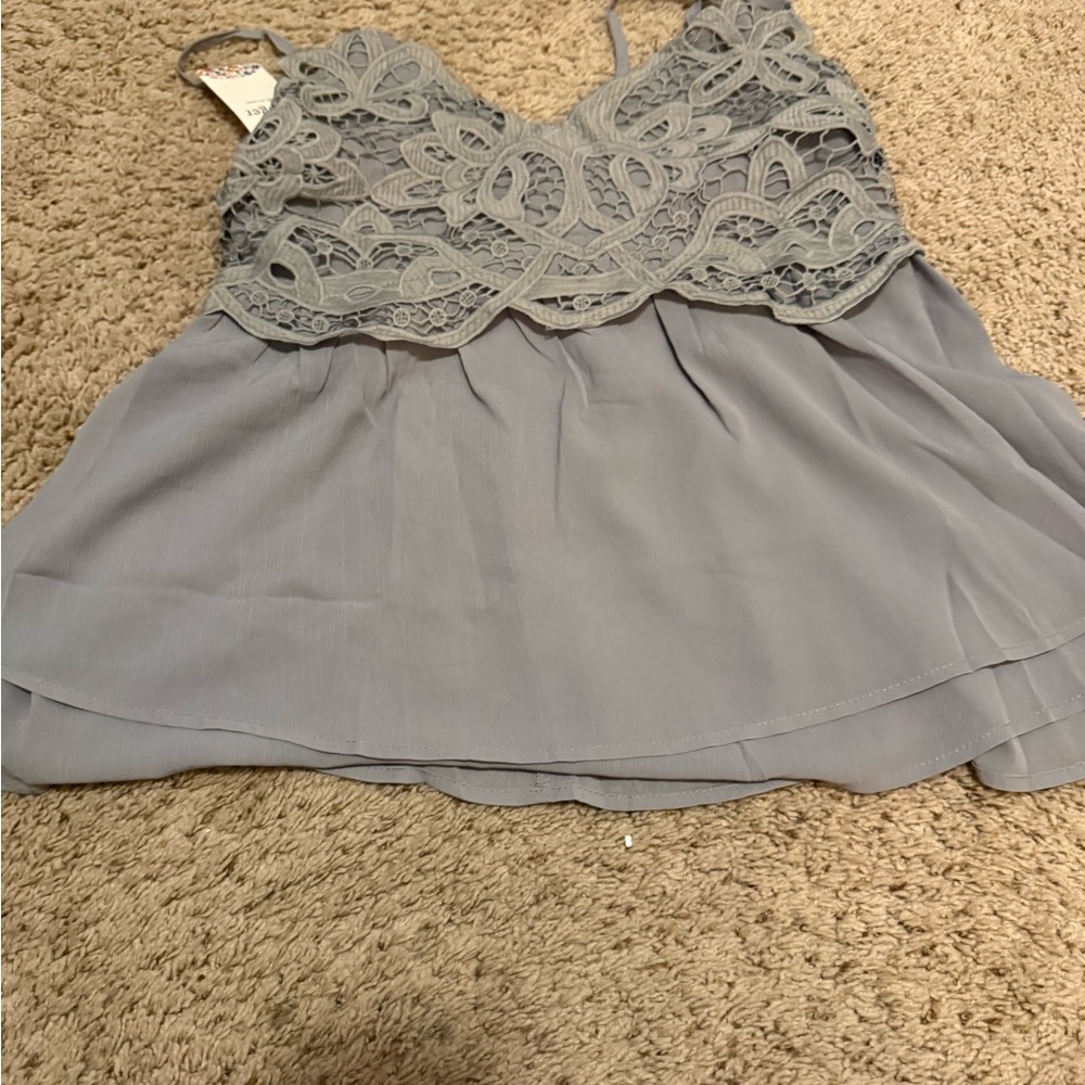 Gray Lace Overlay Sleeveless Top